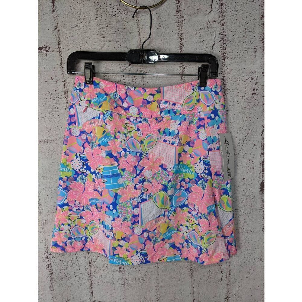 Lulu-B Pink PickleBall Cocktail Print Tennis‎ Golf Skirt Skirt Sz XS NWT UPF 50